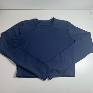 Blue Long Sleeves Workout Crop Top
